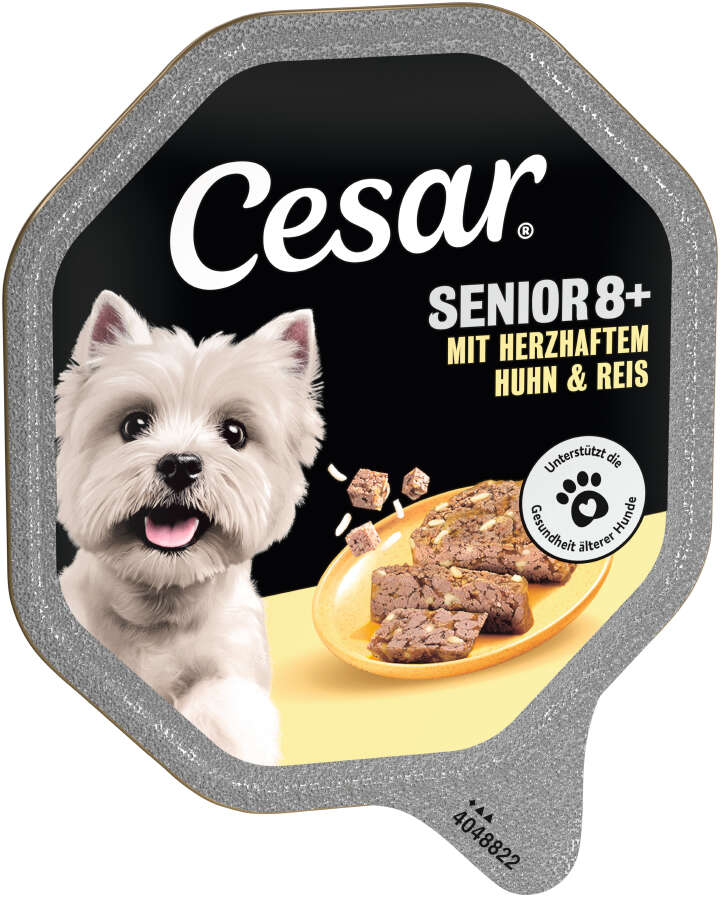 Cesar Hunde-Nassfutter Senior Vital 10+ mit zartem Huhn und Reis in Gelee